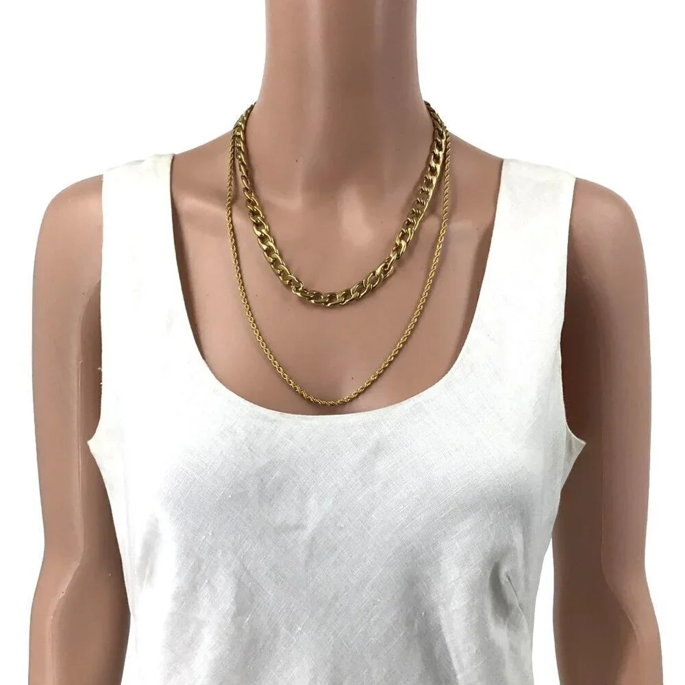 Double Strand Rope Chain Necklace Gold Tone